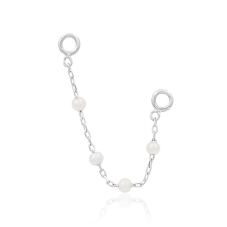 junipurr jewellery louise piercing chain with genuine freshwater pearls. nose or scaffold chain in 14k white gold.
