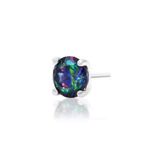 Junipurr Jewellery Mystic Topaz Prong-Set Gem- 14k white Gold Threadless End White Gold Earrings piercing jewelry for her for him gift idea duochrome multichrome iridescent purple green