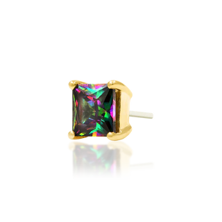 junipurr jewellery threadless push fit piercing jewellery attachment gift for him for her prong set square rhombus princess cut genuine mystic topaz gem 14k yellow gold