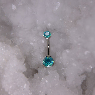 industrial strength navel belly bar 3 prong implant grade titanium internally threaded curved bar barbell mint green cz
