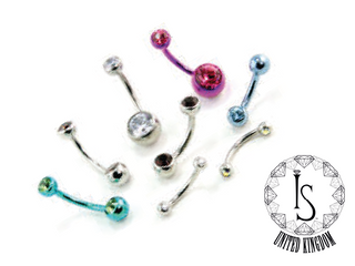 Industrial Strength Rook Faceted Gem Curved Barbell with Fixed Gem Ball 16g