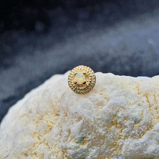junipurr 14k YELLOW gold Double Millgrain Opal Round decorative end JJ1388 YG OP