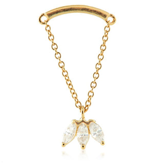 TL - 14CT THREADLESS GOLD MARQUISE GEM PIN ATTACHMENT WITH CHAIN