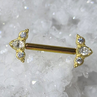 House Gold - 18K Gold Nipple Bar Ends - Clear Zirconia Gem Cluster with Bead Accents