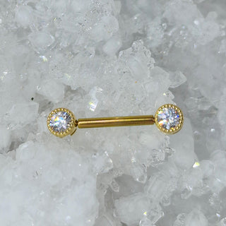 House Gold - 18K Gold Nipple Bar Ends - Round Zirconia with Gold Beading Accents