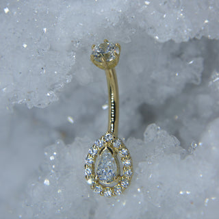 House Gold - 18K Gold Navel Bar with Pear Halo