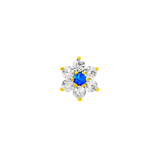 JUNIPURR JEWELRY GOLD FLOWER WITH SWAROVSKI AND BLUE OPAL