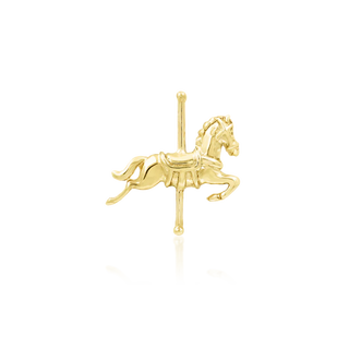 All the fun of the carousel in 14k solid gold  Pony Ride is an exquisite hand carved carousel horse. 